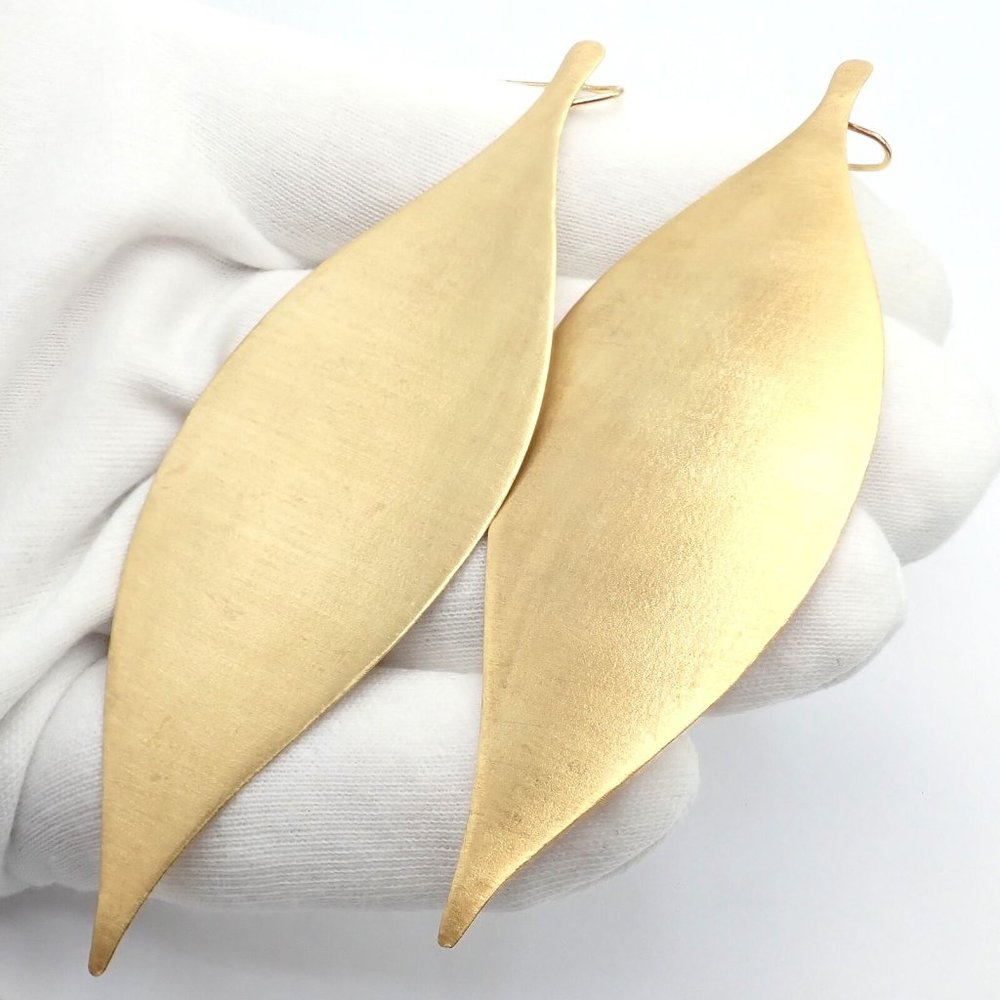 Rare Authentic H. Stern 18k Yellow Gold Large Giant Leaf Dangle Earrings - Picture 7 of 10
